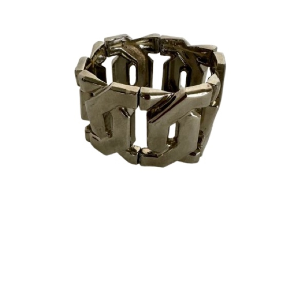Express 2000s art deco geometric chunky stretch silver-tone link bracelet